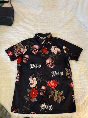 Dio Heavy Metal Skull and Red Floral Roses Hawaiian Button Down Shirt